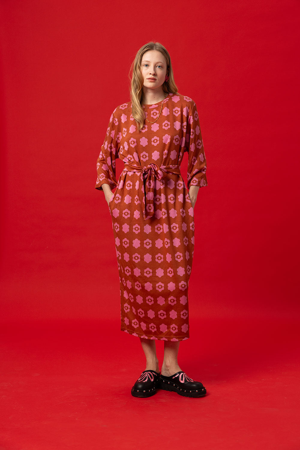 PINGO JACQUARD MIDI DRESS- POLKA FLORAL CINNAMON