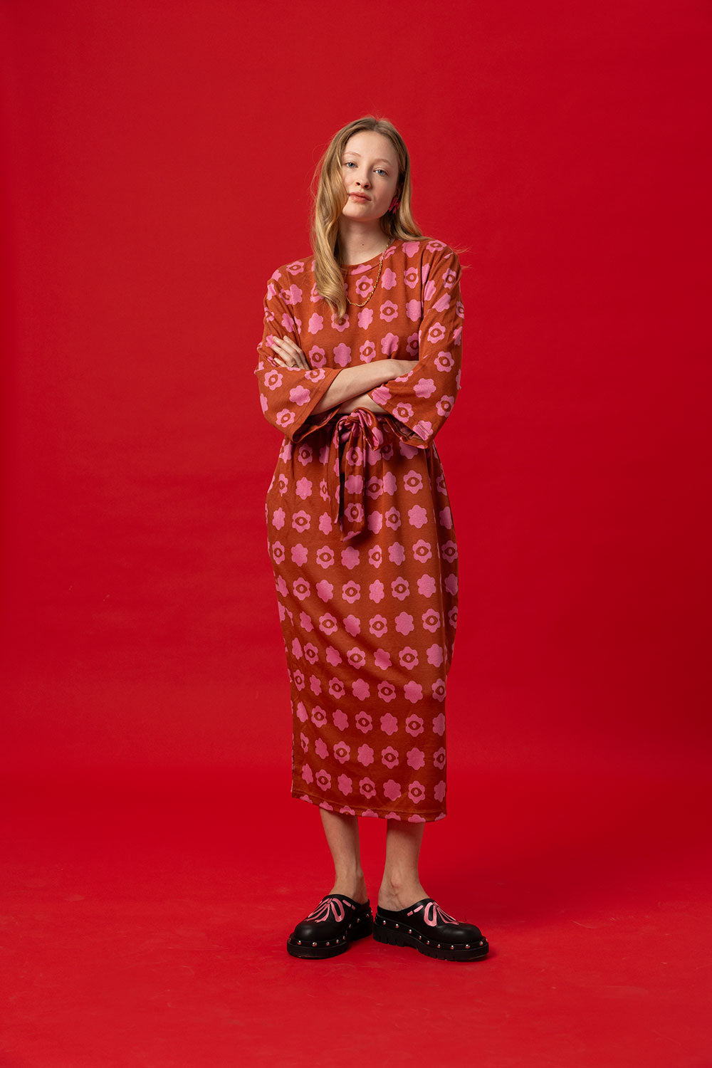 PINGO JACQUARD MIDI DRESS- POLKA FLORAL CINNAMON