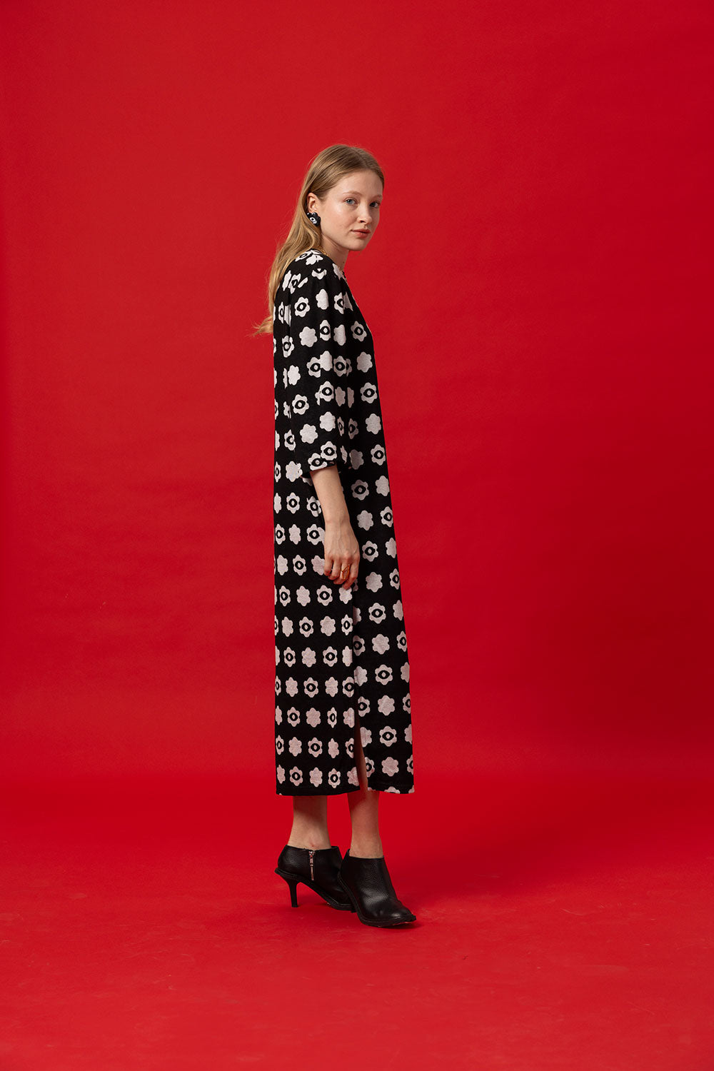 PINGO JACQUARD MIDI DRESS- POLKA FLORAL BLACK