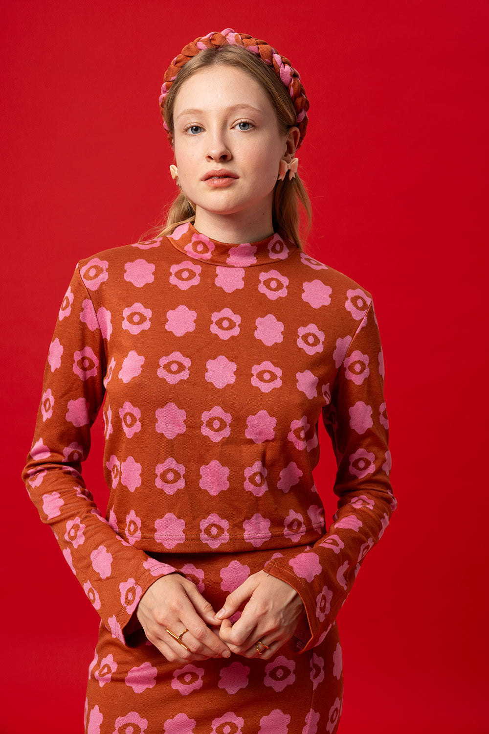 JOY JACQUARD TOP- POLKA FLORAL CINNAMON