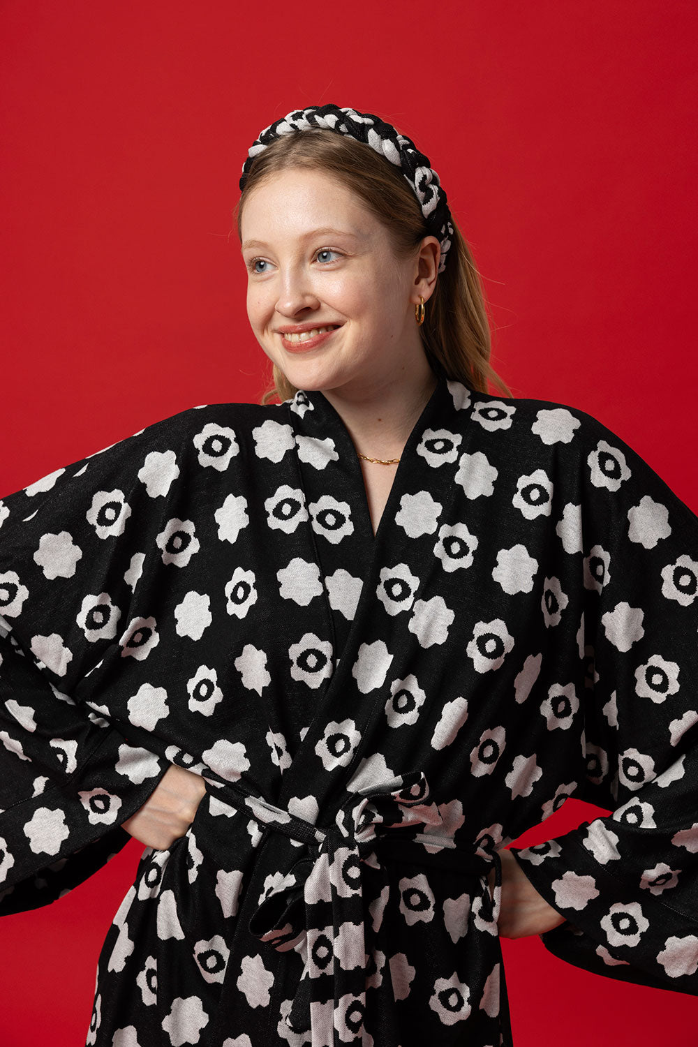 ATSUKO JACQUARD KIMONO- POLKA FLORAL BLACK