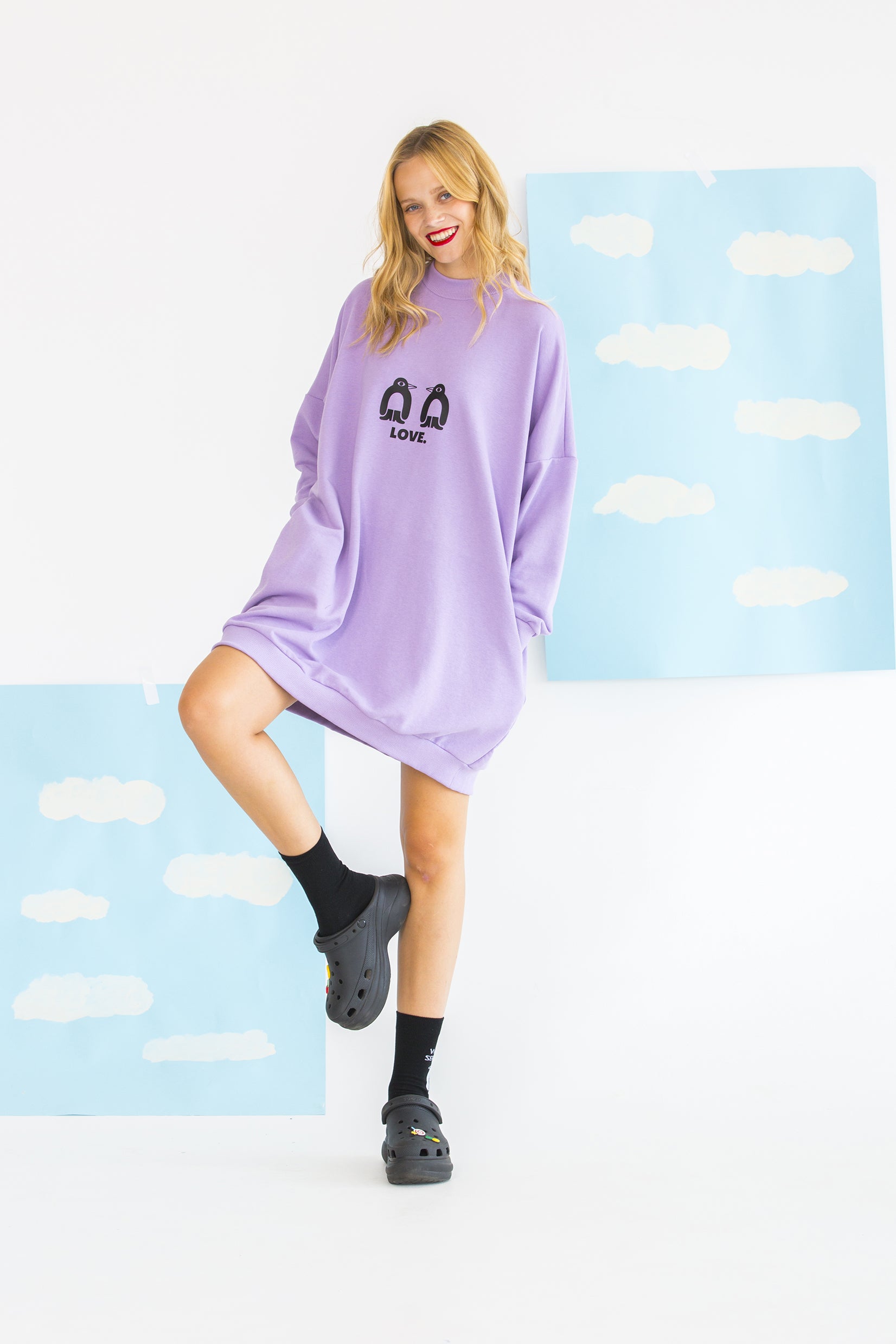 SWEATSHIRT DRESS CHILLY WILLY-PENGUIN BOWS